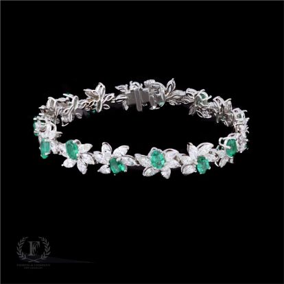18K WHITE GOLD DIAMOND EMERALD BRACELET