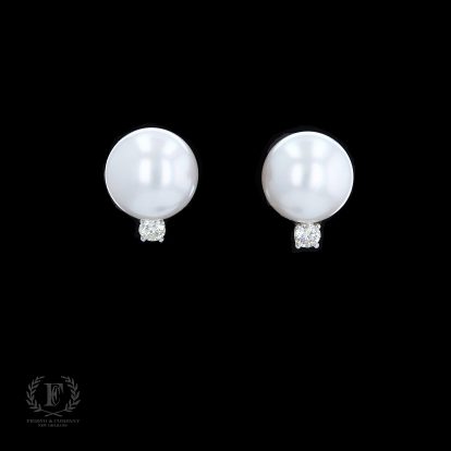 18K WHITE GOLD ESTATE PEARL & DIAMOND EARRINGS