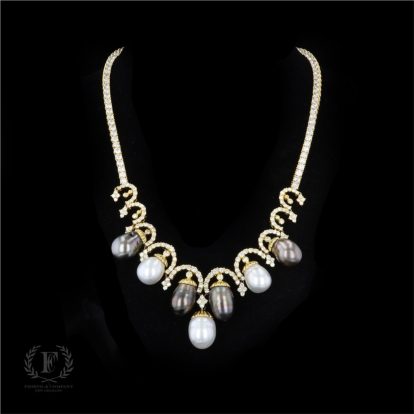 ANTIQUE BAROQUE PEARL DIAMOND STRAIGHT LINE NECKLACE
