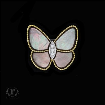 18K YELLOW GOLD MOTHER OF PEARL DIAMOND BUTTERFLY BROOCH